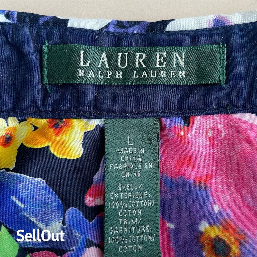 Lauren Ralph Lauren Women's Floral Button-Up Blouse Size Standard L Multicolor - Picture 3 of 3